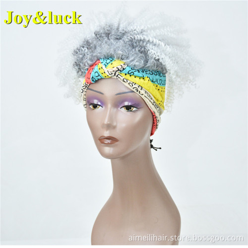 Wholesale Scarf wig For Black Women African Hairband Grey Ombre White Short Afro Kinky Curly Headband Wig Synthetic Hair Wigs